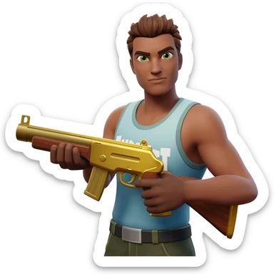 a fortnite default skin holding a gold pump shotgun non glitched clear sticker