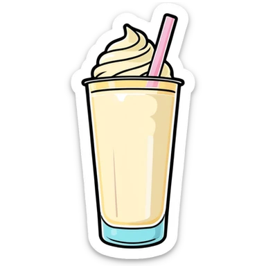 milkshake in a glass with a straw, cartoon sticker style sticker