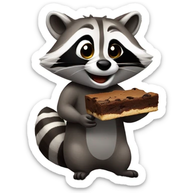 Raccoon eating a brownie sticker