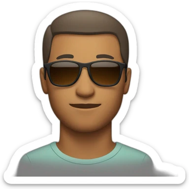 A brown masculine man bald with short beard and sun glass sticker