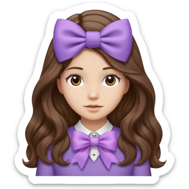 long wavy brown hair from behind with a medium lilac bow sticker