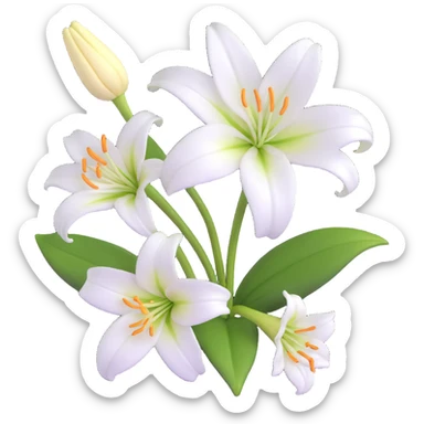 Detailed white lily flower with botanically correct six petals and six stamens, realistic appearance sticker