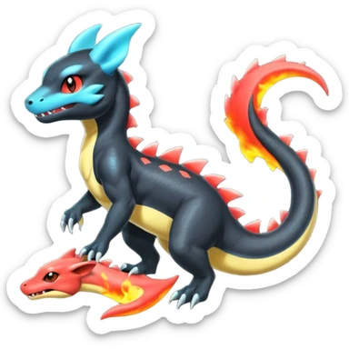 Shiny Salandit-Umbreon-Charmeleon-Fakémon-hybrid-creature (full body)  sticker