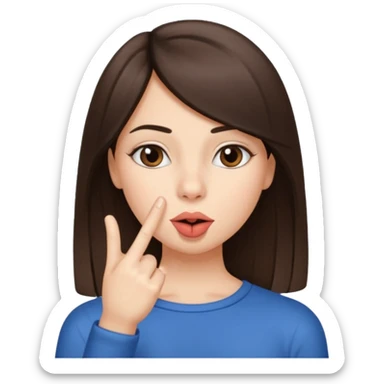 brunette girl, with straight hair, making a "be quiet" gesture sticker