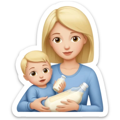 Mom feeding baby with milk sticker