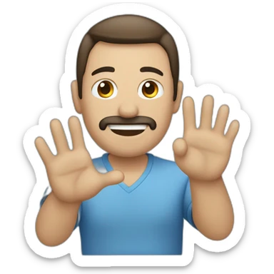 Hombre saludando con la mano hacia arriba, con ojos azules sticker