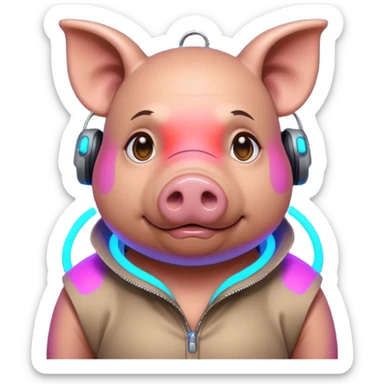 cyberpunk neon colorful wearring pig sticker