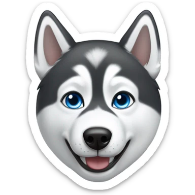Husky with one brown eye and one blue eye smiling with tongue sticking out to side  sticker
