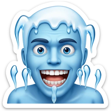 Shivering blue face with chattering teeth and icicles sticker