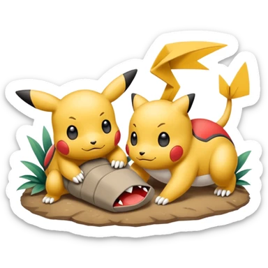 2 friendly pokemans one fell down and the other is helping the other get up  sticker