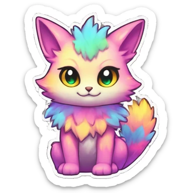 Anthro Fluffy Cool Cute Magical Elemental Shiny Colorful Neon Vibrant Colors Sparkle Kemono-style Chibi Fantasy-Animal-Fakémon-Pokémon-Hybrid Fur Sona Aesthetic Full Body Sticker sticker