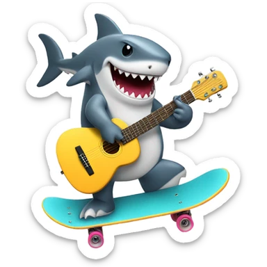 shark riding a skateboard while playing the guitar sticker