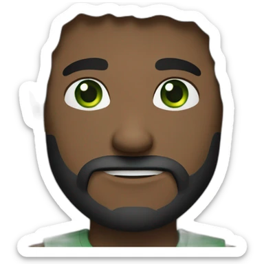 a guy with dark brown long hair green eye beard black tshirt thumb up sticker