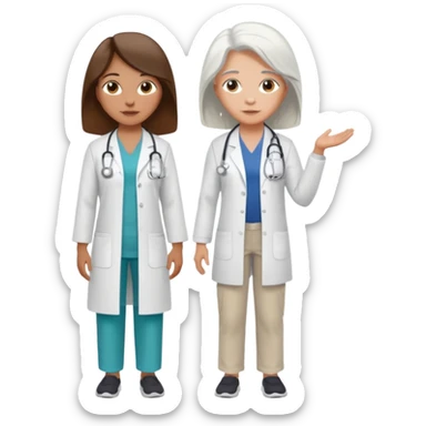 physiotherpay session for a long brown hair woman. but physio is a white hair woman. and they dont like like in the hospital  sticker