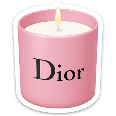 Pink Dior candle with black lettering sticker