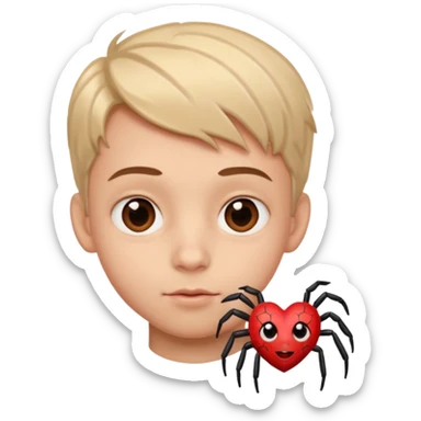 boy face spider in love give hart sticker
