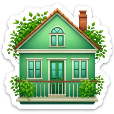 Beautifull Green house with leaves, branches and a balcony  sticker