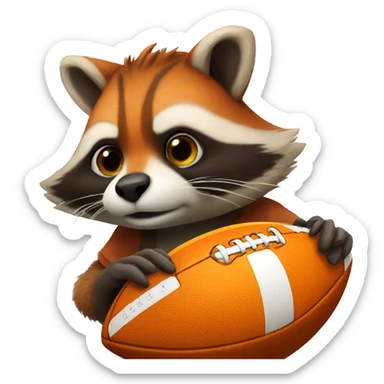 Orange raccoon holding football sticker