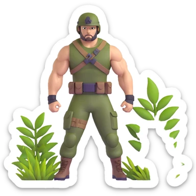 Carl Weathers as Dillon from Predator movie, muscular man in jungle combat gear sticker