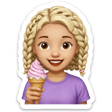 Light skin girl with short braids eating ice cream sticker