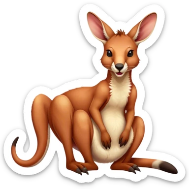 Cinematic Cute Yawning Adult Red Kangaroo Portrait Emoji, Head tilted slightly with a dramatic, wide-open yawn, showcasing a sturdy, reddish form with a distinct camel-shaped head, a relaxed elongated snout, and sleepy, half-closed eyes, Simplified yet irresistibly adorable features, highly detailed, glowing with a soft, cozy outback glow, high shine, relaxed yet expressive, stylized with a dash of whimsical charm, soft glowing outline, capturing the essence of a drowsy yet affectionate kangaroo that appears ready to stretch and yawn its way out of the screen! sticker