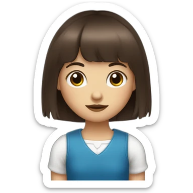 Fille aux yeux bleu brune avec une frange sticker