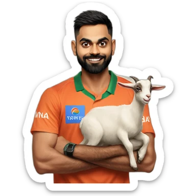 Virat kohli with a small goat sticker