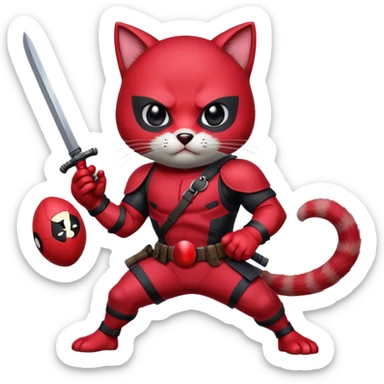 Epic cat ninja with two swords and dog with bubble gum hand looking like Deadpool holding a football with the egg ready for some action  sticker