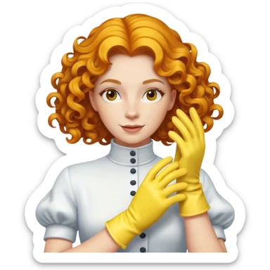 Ginger curly long hair lady with yellow box gloves sticker