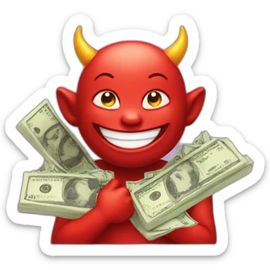 smiling little devil with a lot of money sticker