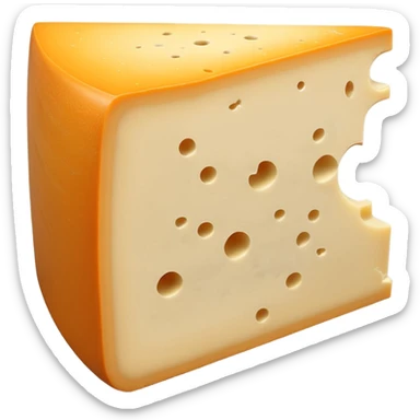thick wedge of Morbier cheese with smooth pale yellow interior and distinctive thin horizontal blue-grey ash line through the center, semi-soft dense texture, natural orange-beige washed rind, clean and centered ash stripe, no board or extras, soft lighting, subtle shadows, emoji scale sticker