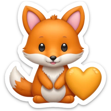 renard kawai avec un coeur jaune sticker
