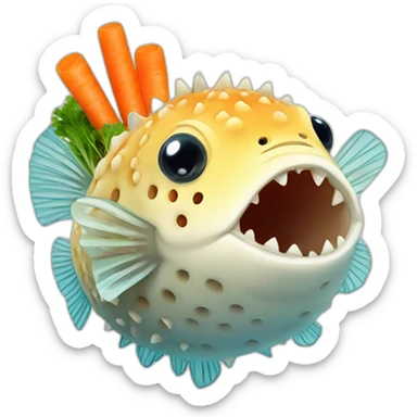 puffer fish eating carrot sticker