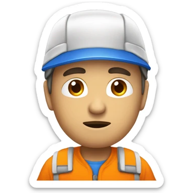 Técnico que repara electrodomésticos, con una gorra naranja y una camisa azul con blanco, triste con una cara triste sticker