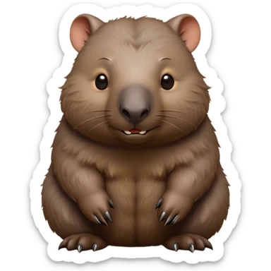 Cinematic Noble Wombat Portrait Emoji, Poised and regal, with a stout, muscular build and a dense, shaggy fur of earthy brown, deep-set soulful eyes with a hint of gruff wisdom, Simplified yet sharp and sophisticated features, highly detailed, glowing with a warm, dignified glow, high shine, intelligent and sturdy, stylized with an air of bushland majesty, focused and attentive, soft glowing outline, capturing the essence of a watchful and confident burrower, so majestic it feels as though it could plod out of the screen with effortless authority! sticker