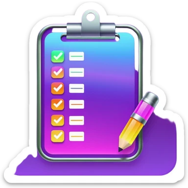 create a checklist in purple neon with mixed gradeient colour with bright shine sticker