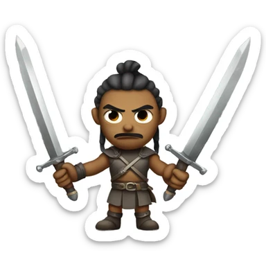 warrior with crossing swords and menacing look sticker