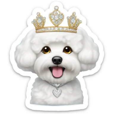 A happy, cute and fluffy Bichon Frise wearing a tiara  sticker