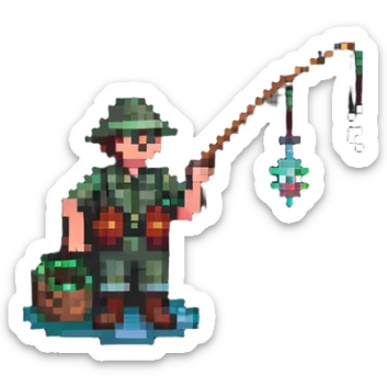 fisherman holding a fishing rod sticker