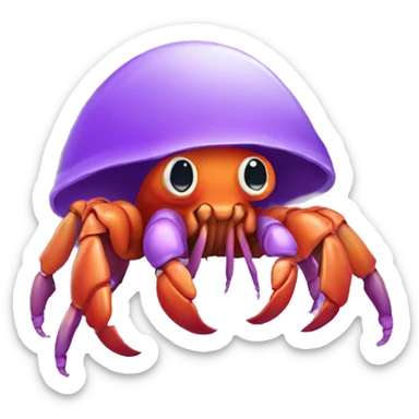 Purple orange smiling hermit crab cartoon, cute eyes and antenna sticker