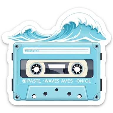 "A retro cassette tape in pastel blue tones with a nostalgic quote and delicate waves around it."
 sticker
