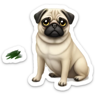 Pug by Christmas tree sticker