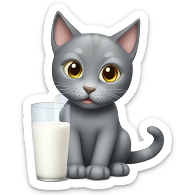 Grey cat drinking milk sticker