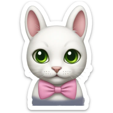 Cat in a bunny costume with pink bow tie and dark green eyes sticker
