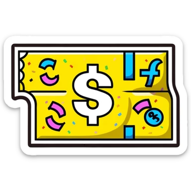 cartoon lottery scratcher ticket with a big plus sign and confetti, YouTube theme sticker