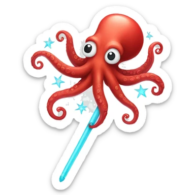 red octopus holding fairy wand sticker