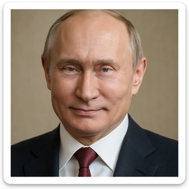 highly realistic portrait of Vladimir Putin, smiling gently, detailed facial features, photorealistic style sticker