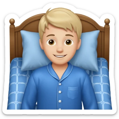 emoji- of a smiley boy getting up from a bed sticker