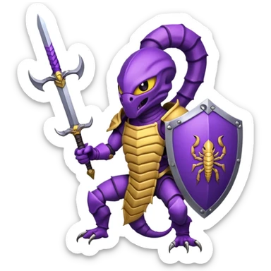 please make Scorpion of purple  in back ground with sword and shield sticker