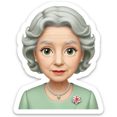 Queen Elizabeth with grey hair and waves in pastel green clothes sticker